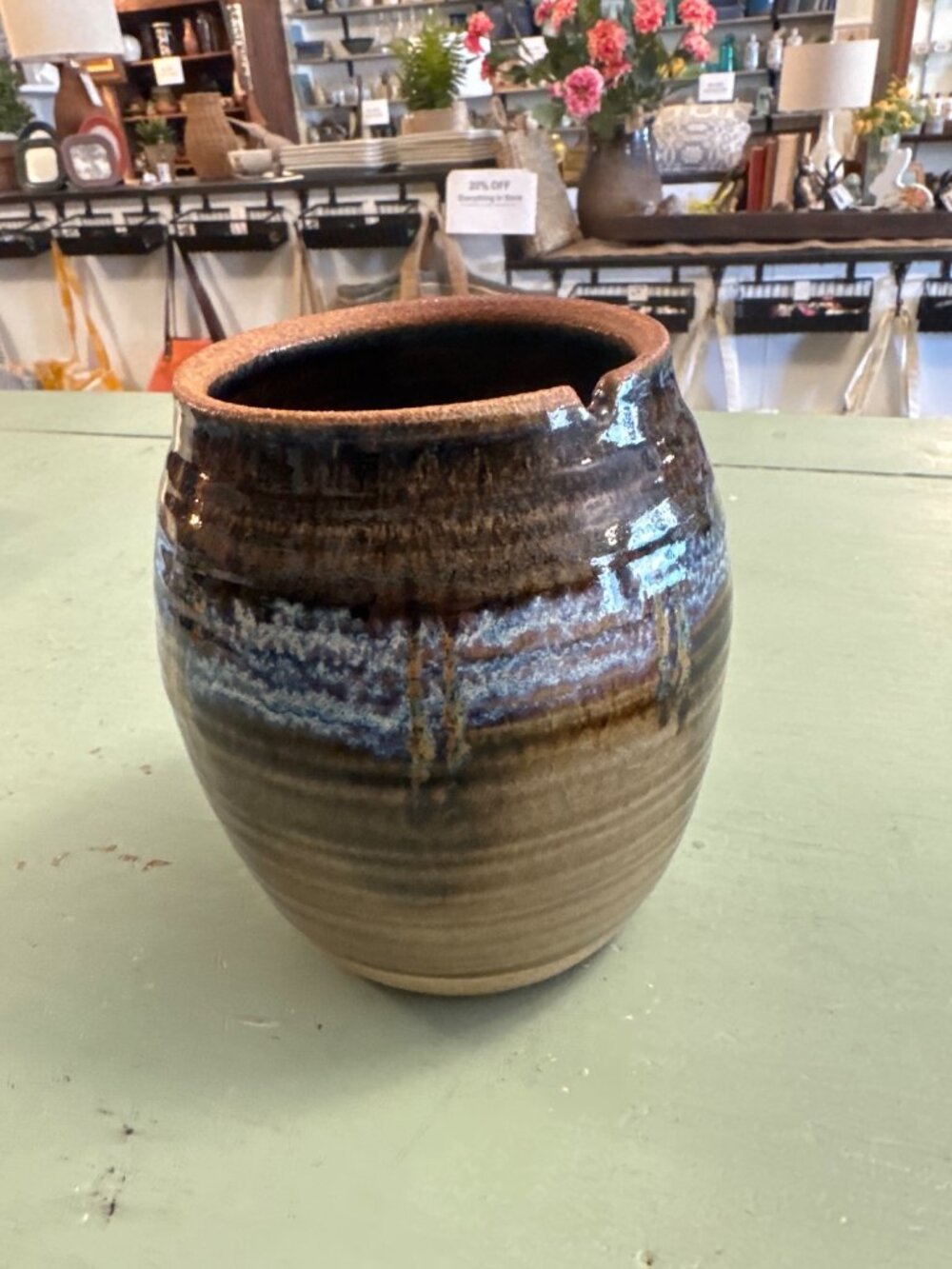 Handcrafted Stoneware Studio Pottery Vase With Multicolor Glaze Signed by Cramer